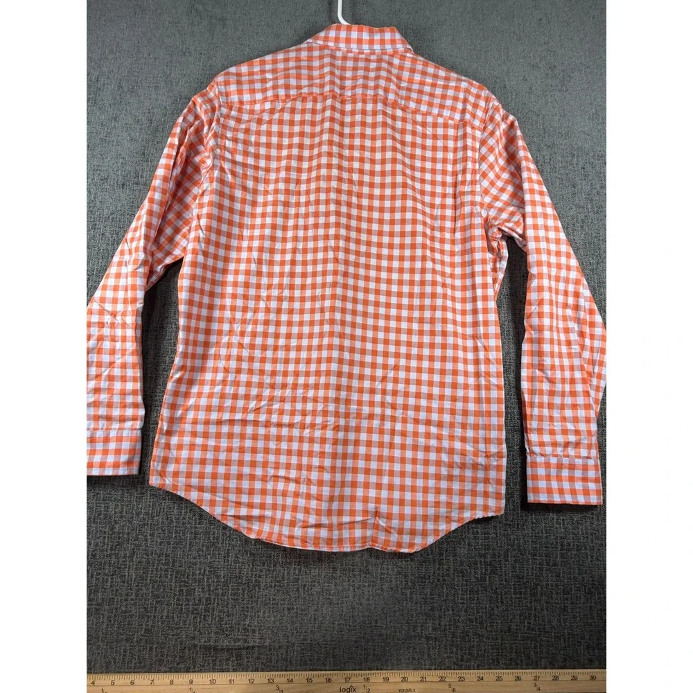 Banana Republic Mens Orange Gingham Non-Iron Slim Fit Button Down Shirt Medium